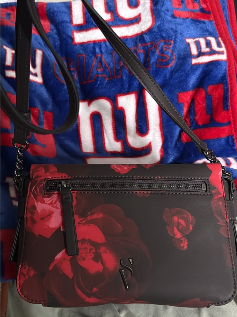 Floral Red and Black Crossbody Bag
